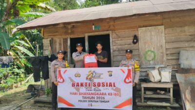 HUT BHAYANGKARA KE-80, POLSEK SERUYAN TENGAH SALURKAN PAKET SEMBAKO KEPADA WARGA YANG MEMBUTUHKAN DI RANTAU PULUT